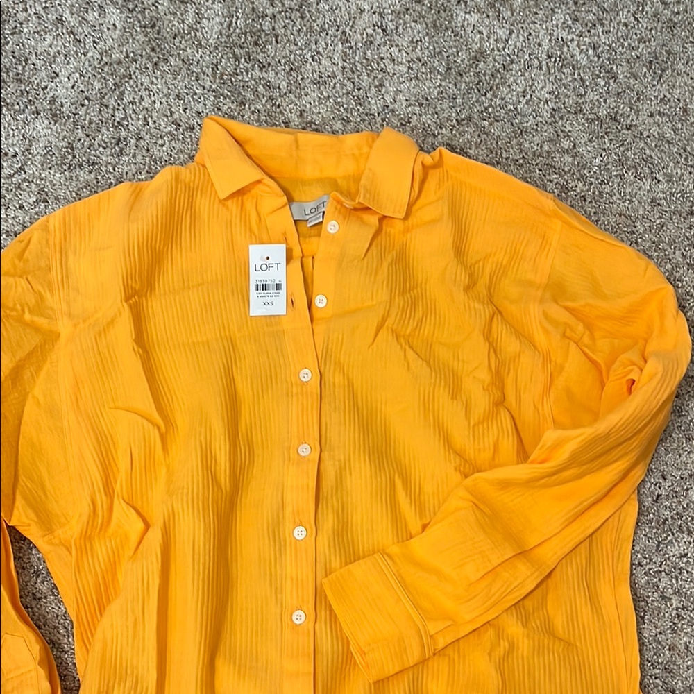LOFT Sunlit Orange Button-Up Blouse